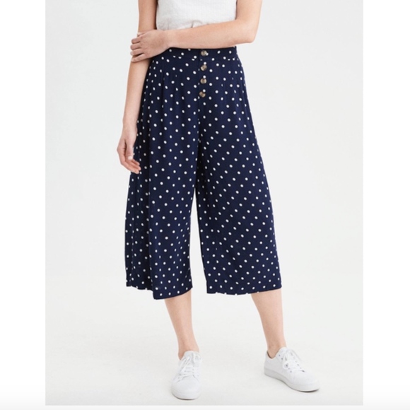 American Eagle Outfitters Pants - AE 🇺🇲 🦅 Navy Polka Dot Culotte Pants Sz XS